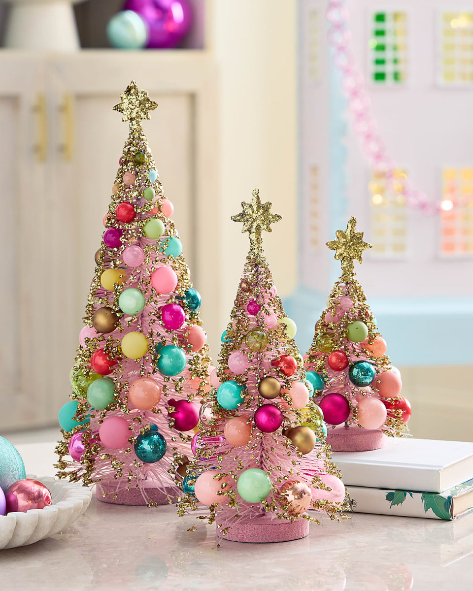 Pink Merry and Bright Trees, Set of 3